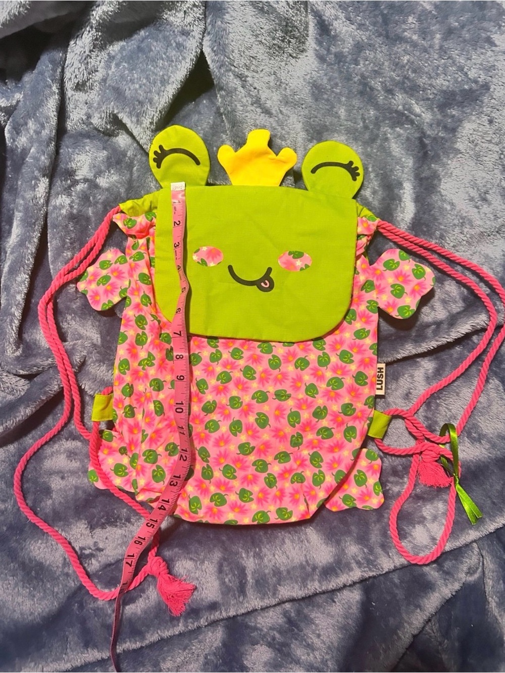 Lush Cute Frog Princess Kids Drawstring Backpack - Pink & Lime